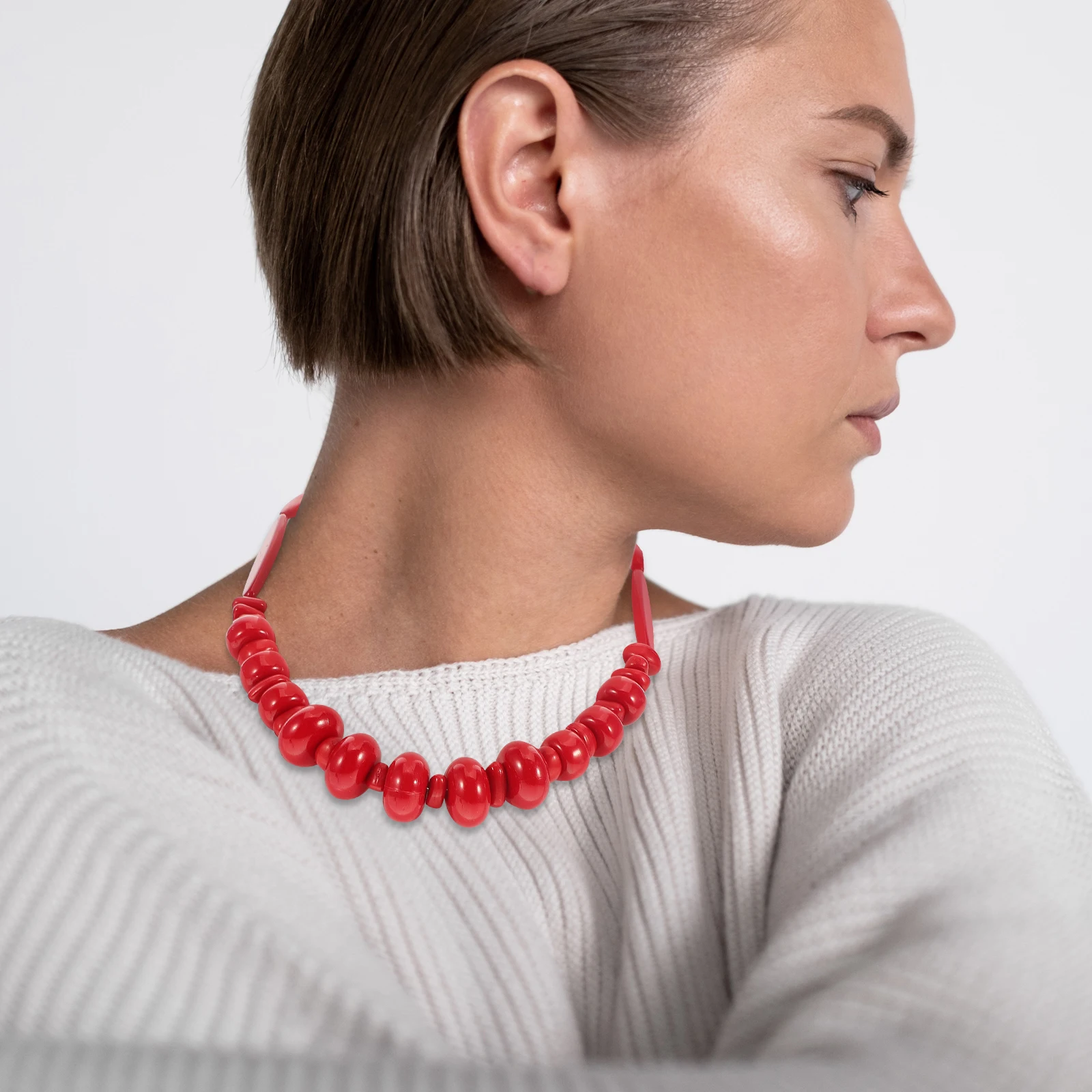 

Coral Red Necklace Boho Choker Beaded Necklaces Accessories Women Vibrant Color Plastic Lightweight Exaggerated Design Bohemian