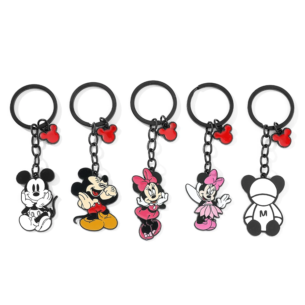 Mickey and Minnie Mouse Keychains Disney Key Chain for Women Jewelry Cartoon Metal Keyrings