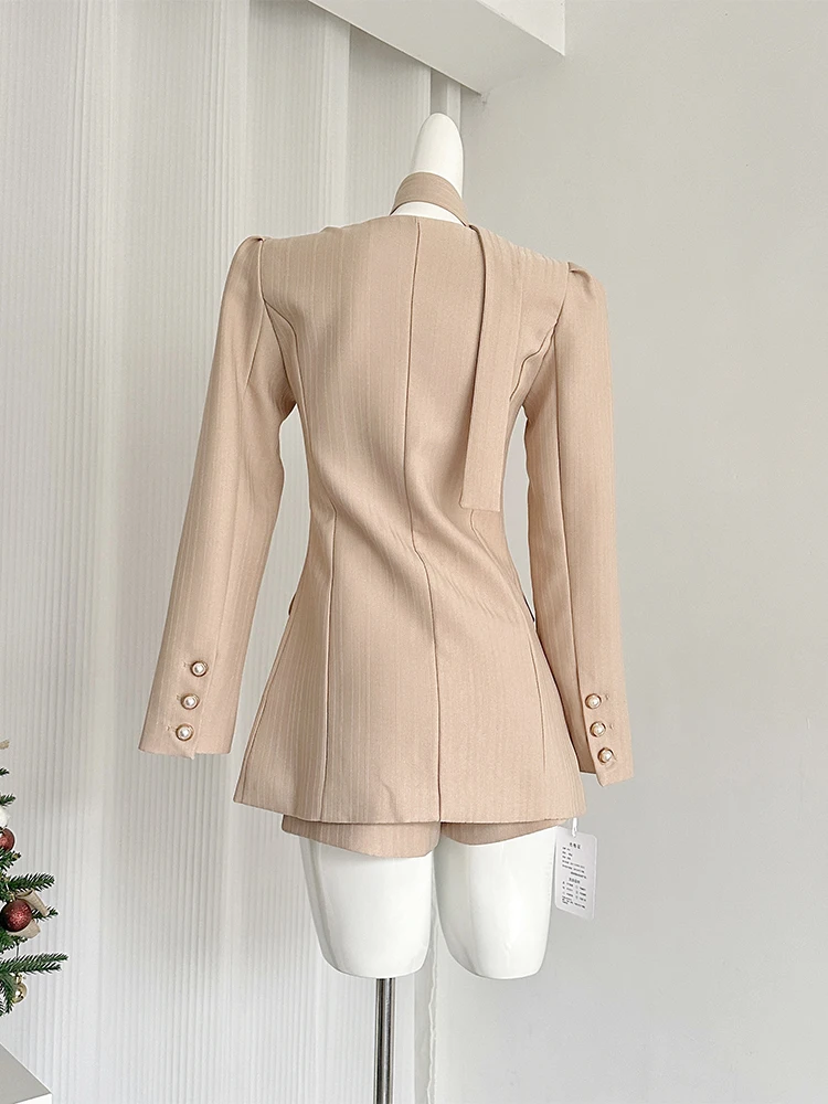 Women\'s Two Piece Suit Vintage A-Line Mini Skirt and Long Sleeve Coat Harajuku Y2k Office Ladies Khaki Skirt Sets 2000s Clothes