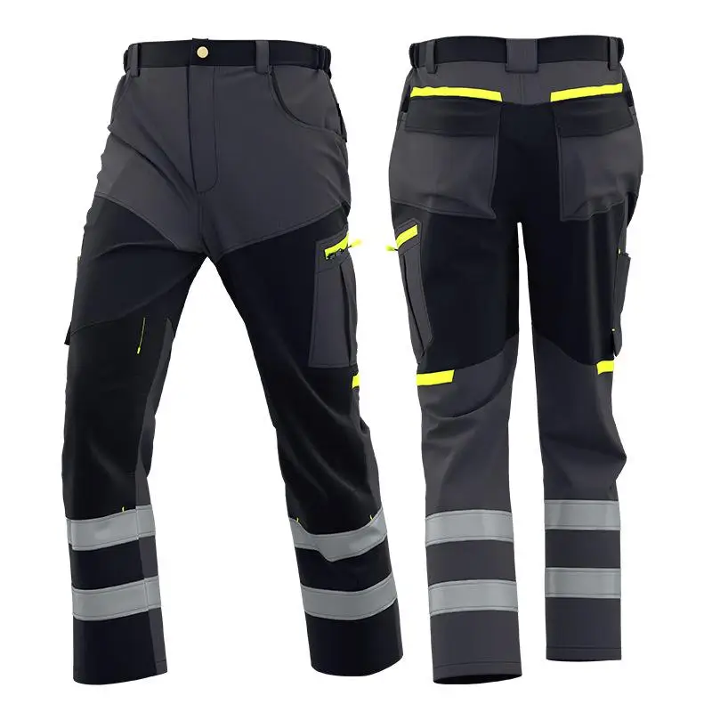 Spring Autumn Multi Pocket Men's Work Pants Wear Resistant Workshop Factory Construction Workers Clothes Reflective Strip Pants