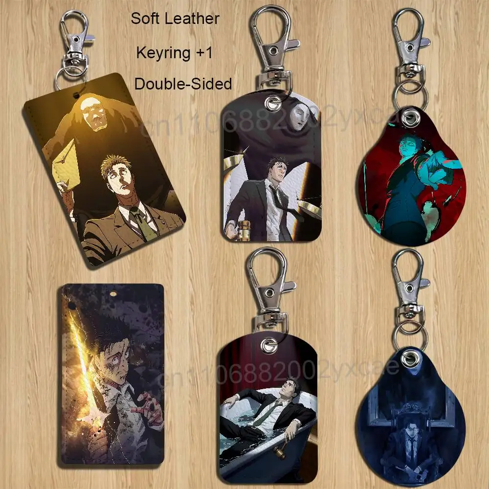 mental breakdown Hiromi Higuruma Rectangle ID Card Case Keychain Access Card Bag Key Tag Ring Leather Card Holder Key Ring