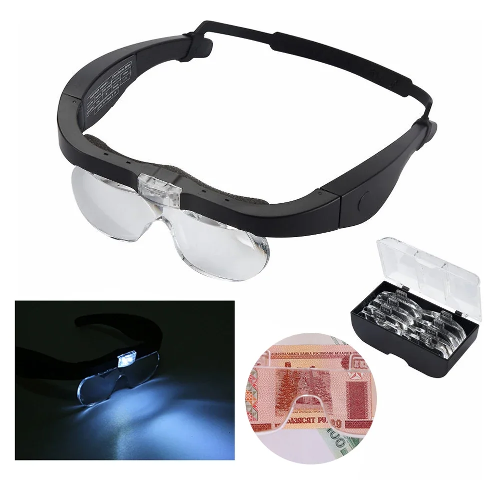 Okulary powiększające Magnifier1.5X 2.5X 3.5X 5.0X lupa USB z lampką LED do czytania jubilerów naprawa zegarmistrza