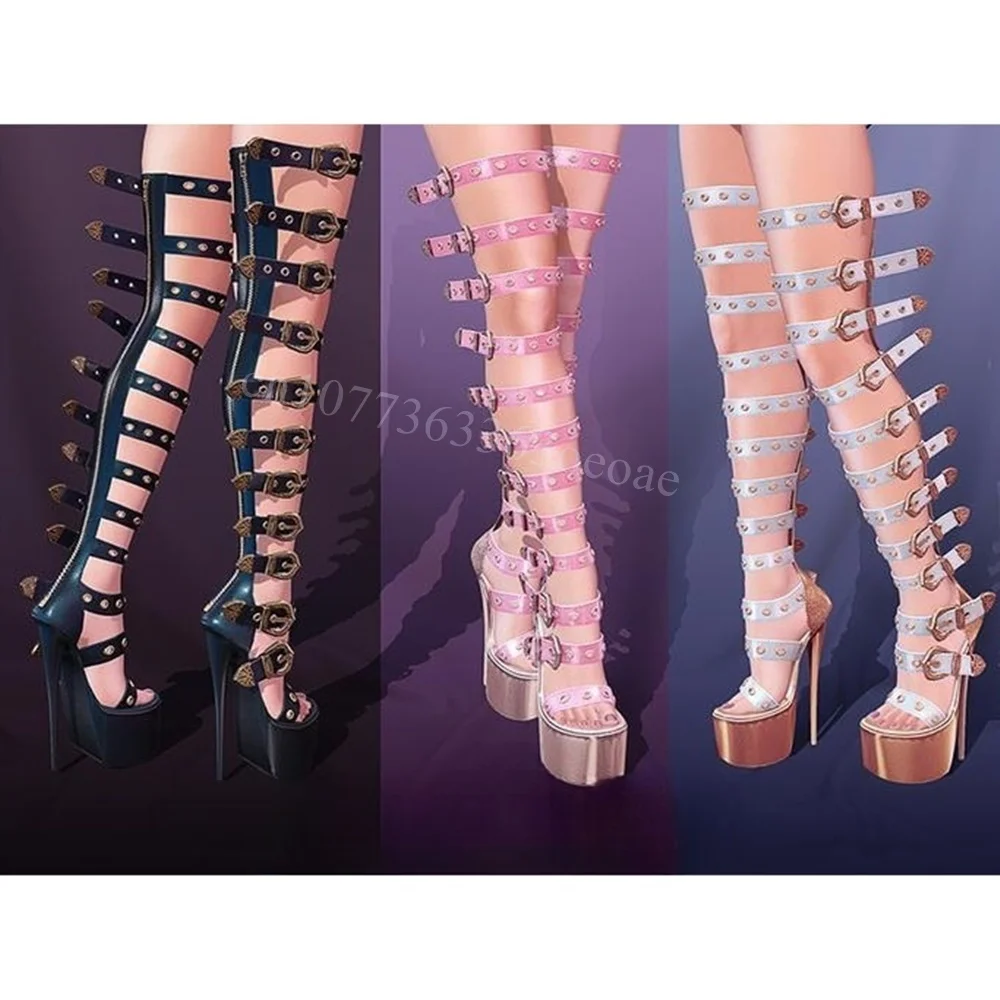 

Whole Zipper Platform Sandal Boots Buckle Belts Leather Shoes for Women Thin High Heel Fashion Shoes 2025 Zapatos Para Mujere