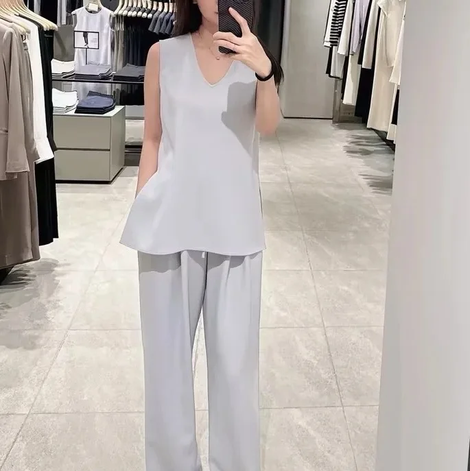 Withered Summer New Simple Casual Versatile Triacetate Blend V-neck Sleeveless Shirt Vest Woman Clothes Female Clothing