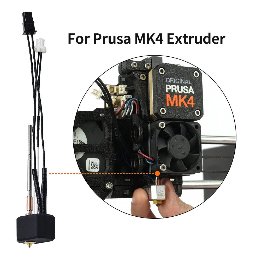 

Нагревательный блок (хотэнд) для Prusa MK4 с картриджным нагревателем 24В 40Вт, сопло из закаленной стали для экструдера Prusa M4 / XL, запчасти для хотэнда