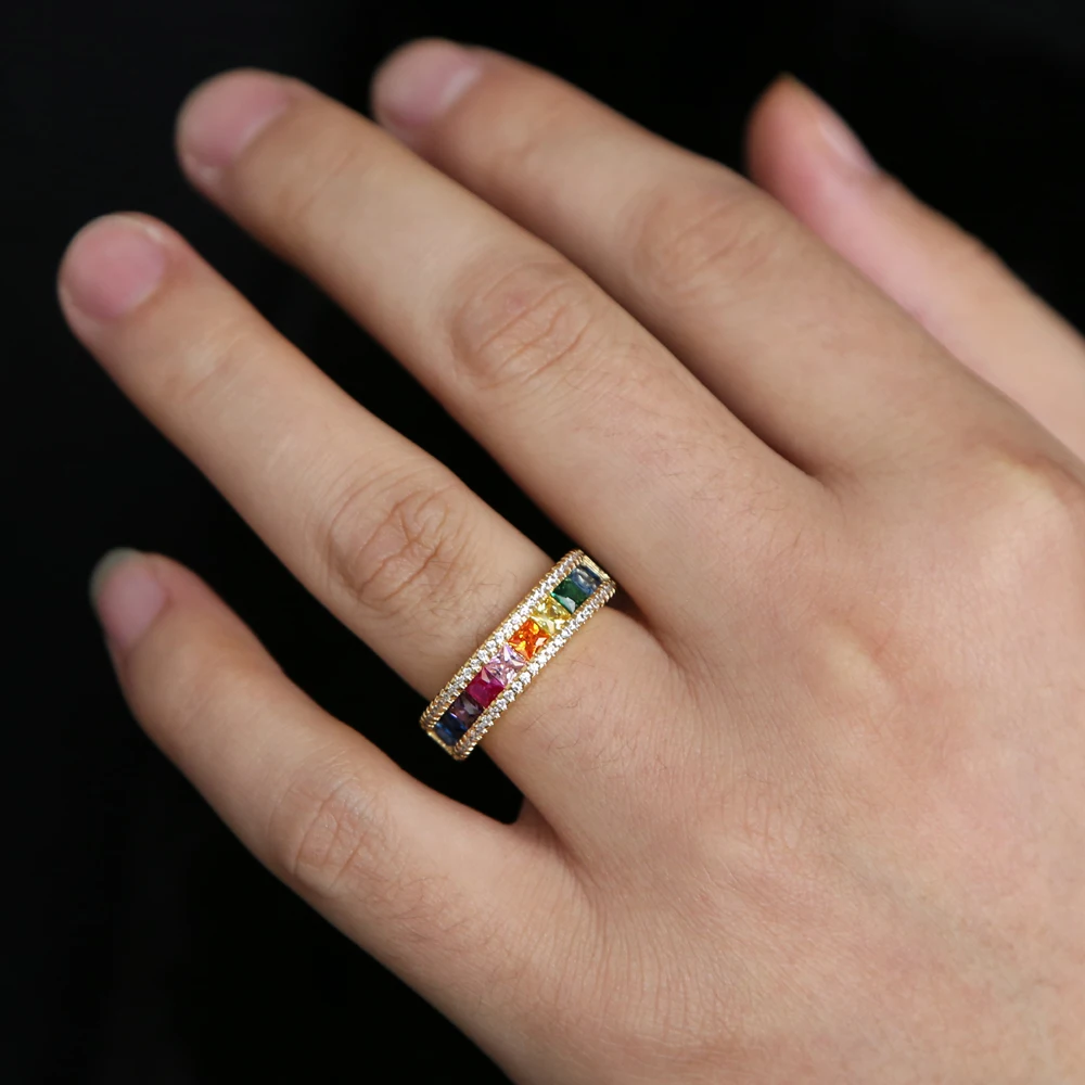 2026 New Design Gold Color Rainbow Cz Bangle Ring Set For Women Colorful Cubic Zirconia Trendy European Lady Jewelry Set