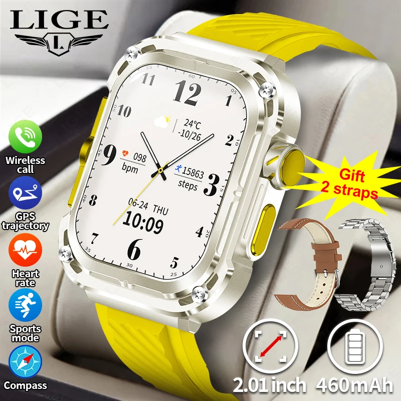 

LIGE New Three-strap Smart Watch 2.1"HD Large Screen 460mAh Battery Wireless Charging Men Smartwatch 100+ Sports Fitness Tracker