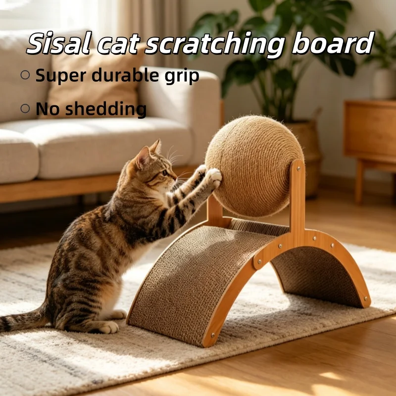 2 In 1 Cat Scratcher Sisal Wooden Ball Scratching Post Durable Cat Scratch Board Paw Scraper For Indoor Kitten Cats Pet Supplies