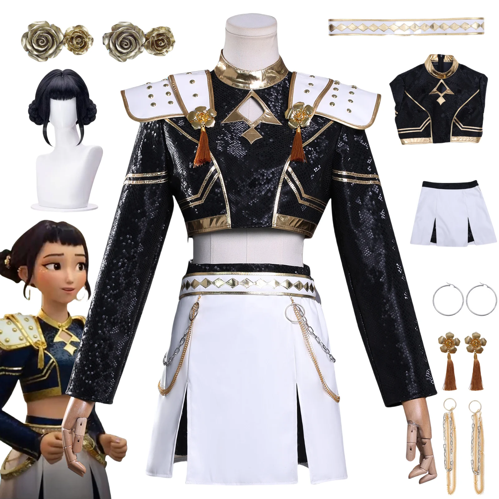 

Anime KPOP Demon Huntrs Halloween Cosplay Costume Zoey Wig Black White Uniform Suit Theme Party Role Playing Outfit Adult Women