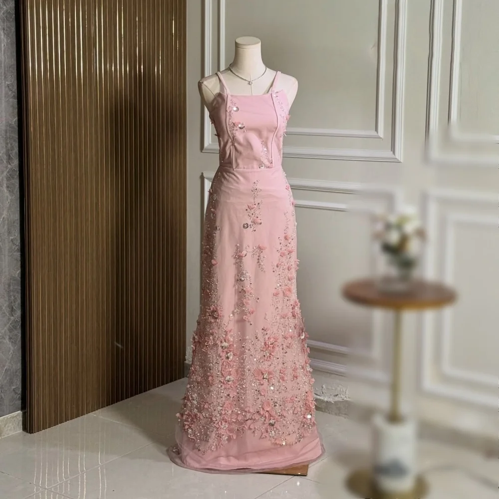 

Вечернее платье по индивидуальному заказу с аппликацией на бретелях, блестящие розовые длинные платья на заказ, элегантная вечеринка, свадьба