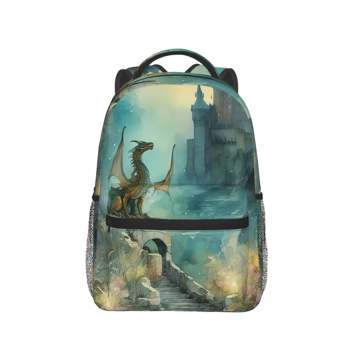 

Fantasy Mythical Dragon And Castle Backpack Hot Sale Daypack Large Capacity Kids BookBag School Bag Shoulder Bags for Men Women