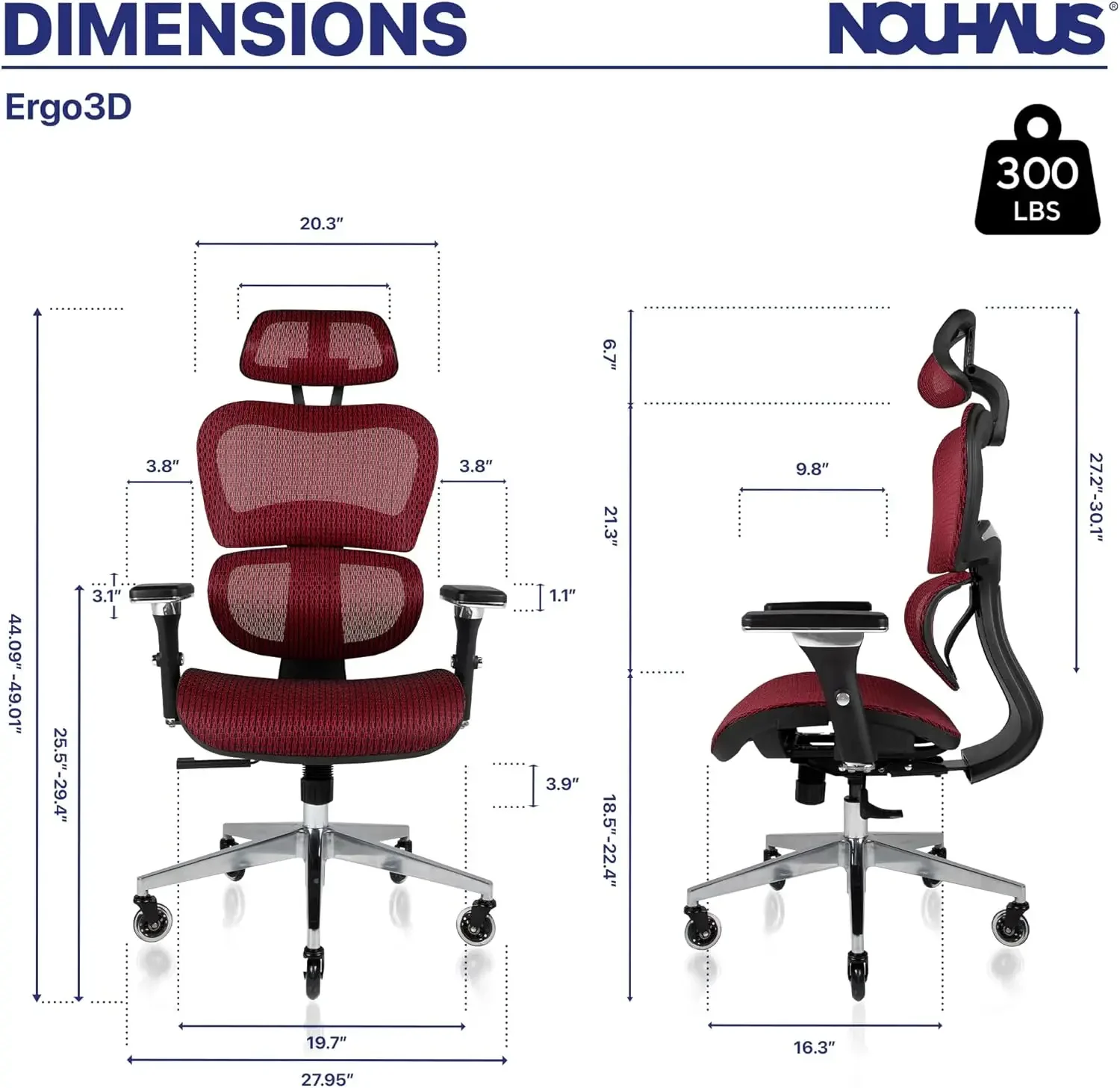 Ergonomic Office Chair  4D Adjustable Armrest, Adjustable Headrest and Wheels, Mesh High Back Home Office Desk Chairs