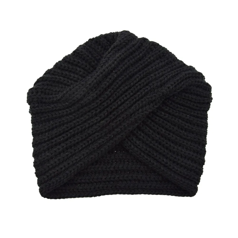 Skullies Beanies Women\'s Knitted Turban Hats Indian Muslim Woolen Crossover Bohemian Cap Hat for Women Bonnet Femme Hiver Beanie