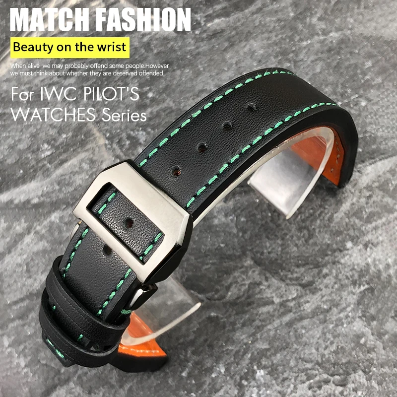 Thick Real Leather Calfskin Watchband 20mm 21mm 22mm for IWC Big PILOT Spitfire TOP GUN IW5009 IW3777 Rivets Cowhide Watch Strap