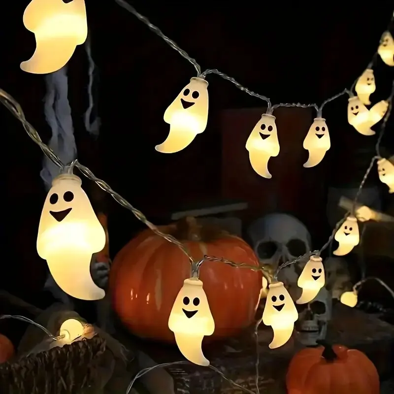 1PC Halloween LED String Light Battery Powered Decoration Ghost Lamp Indoor Outdoor Atmosphere Lighting For Party Festival Decor