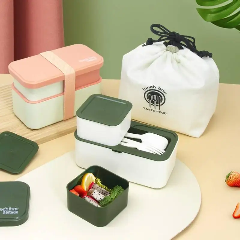 Adult Bento Box,All-inOne Japanese Stackable Lunch Box With Removable Cutlery Set And Sealing Tape,Microwave And Dishwasher Safe