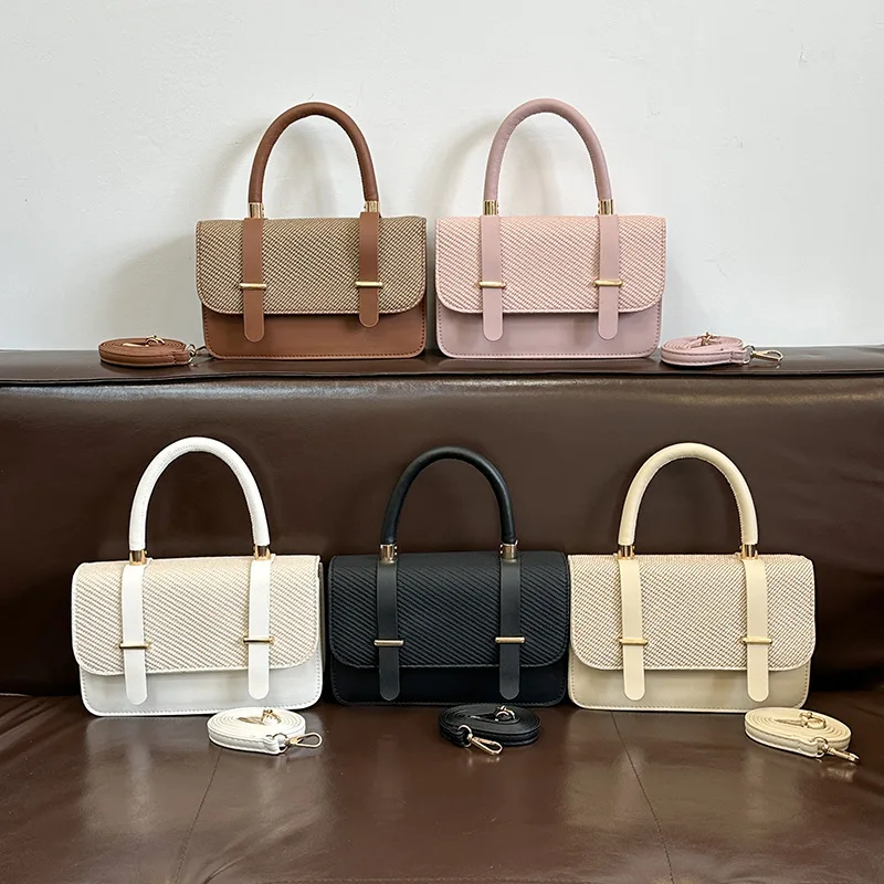 Fashion Commuting Small Square Bag for Women Korean Style Patchwork Buckle Crossbody Bags Textured Versatile One Shoulder Pack