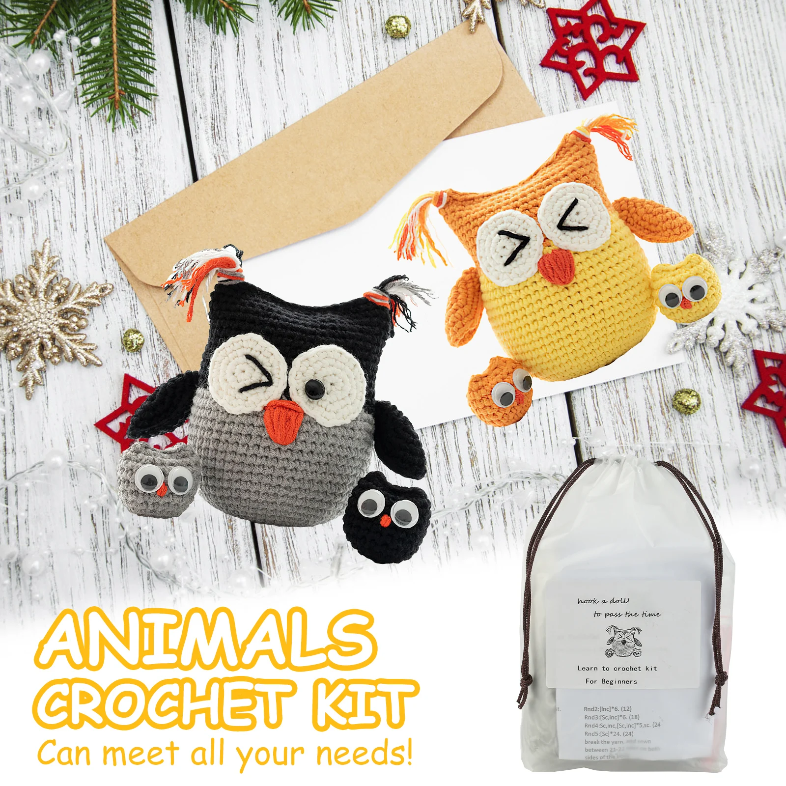 Kit Rajut Burung Hantu Kit Hewan Rajut Lucu Perlengkapan Hewan DIY Set Rajut Pemula Kait Rajut Lucu Kerajinan Hewan Lengkap