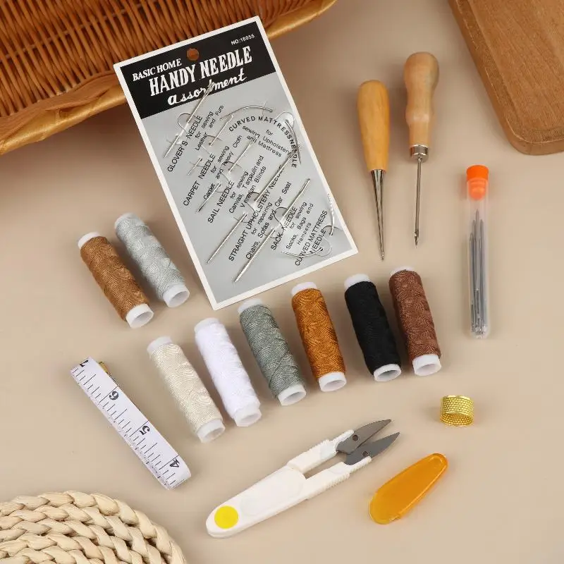 30Pcs Hand Sewing Tools Kit With Assorted Needles Waxed Thread Awls For Leather Fabric Repair DIY Hand Sewing Craft