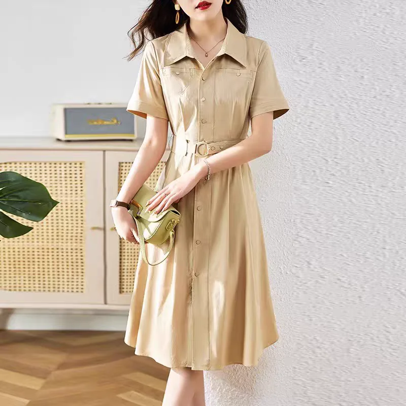 Abito camicia elegante Nuovo stile estivo Cornici piccole perfette con vita stretta e effetto snellente