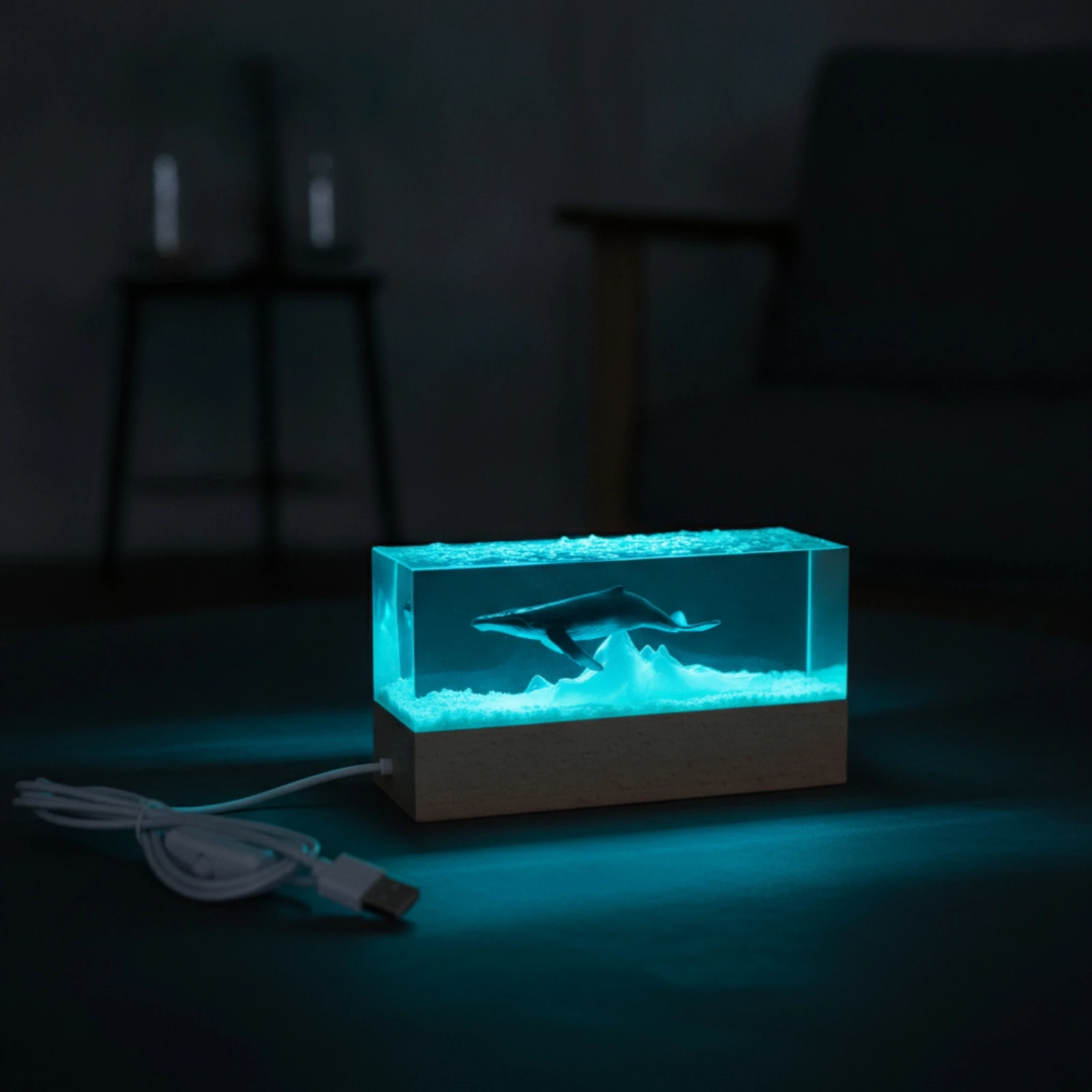 Marine Mammal Night Light Wooden Killer Whale Resin Ocean Lamp Night Light with Wood Base Decorative Resin Ocean Lamp Compact