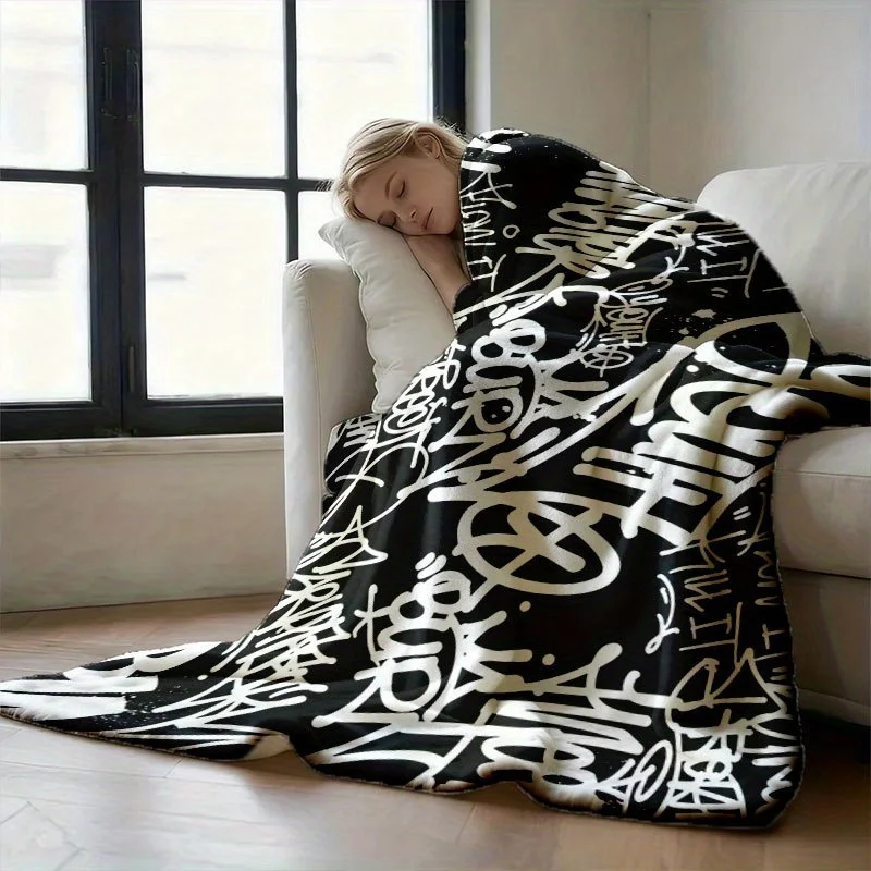 Ultra Soft Polyester Flannel Fleece Blanket Throw for Sofa Couch Winter Fall Summer Decor Cozy Home Accent Unique Graffiti Patte