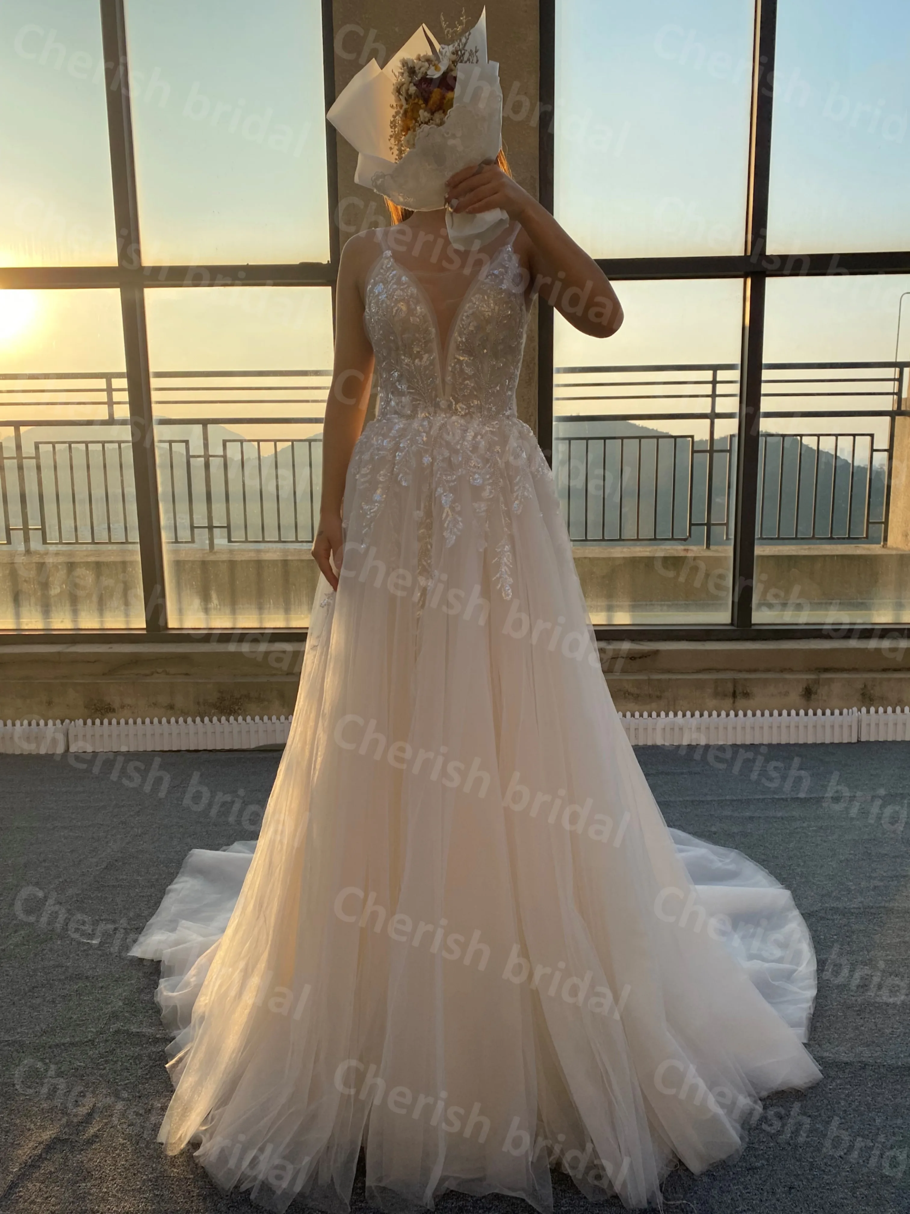 

DA2205 Wedding Dress Luxury Beading and Sequin A-line Wedding Dresses Spaghetti Straps Sexy Brides Wedding Dresses Women