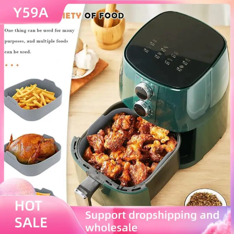Y59A 2X Reusable Airfryer Silicone Basket Oven Baking Tray Fried Pizza Chicken Basket Easy To Clean Air Fryer Liner Grey