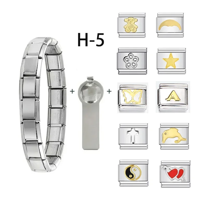 

12Pcs Italian Charm Bracelet Pack with Basic Chain and Opening Tool For Woman Men Gifts Set Classic Cute Modular DIY Jewelry