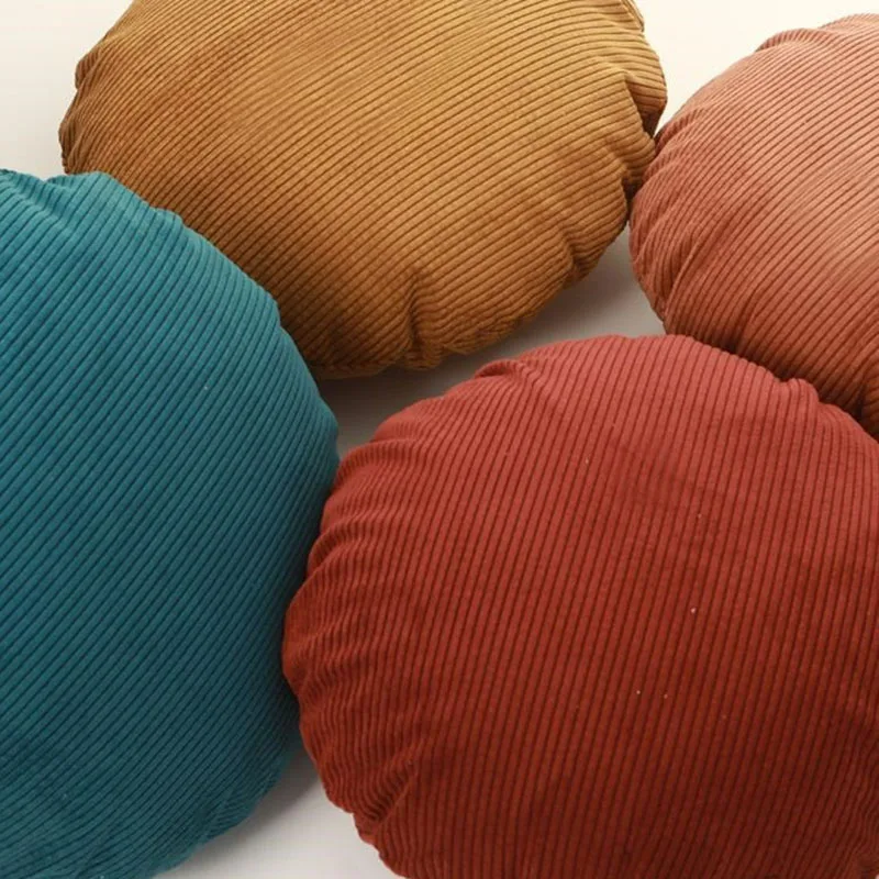 2023 Corduroy Living Room Sofa Pillow Cover Ins Pinstripe Round Bedroom Pillow Case Solid Color Office Waist Cushion Case