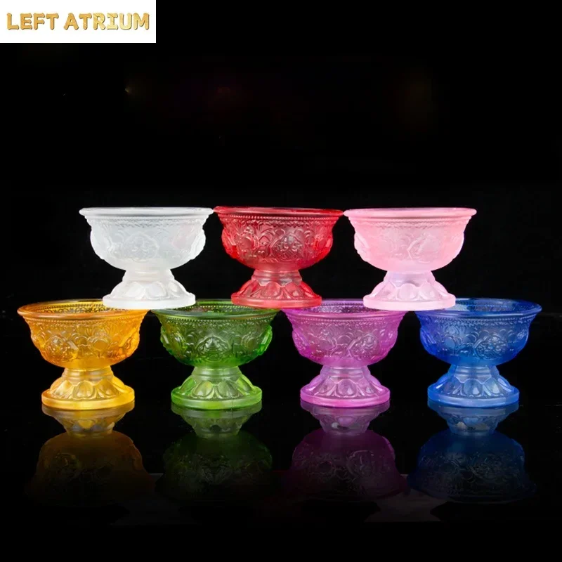 Buddhism Offering Cup Buddhism Cup Colorful Colored Glaze Cup Holy Water Cups 7 Piece Set Buddhist Supplies Dharma Cups Bowl