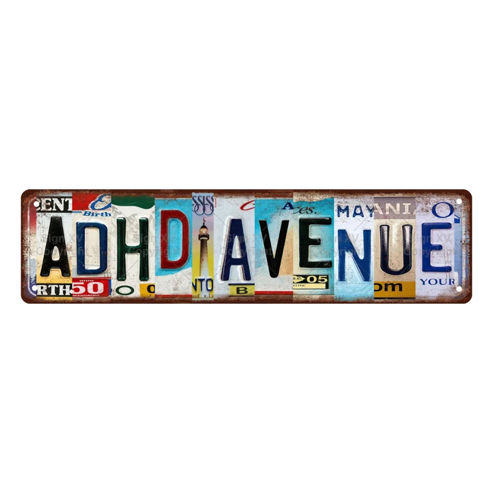 One Piece ADHD Avenue Novelty Can Sign - Humorous Non Raised Metal Street Sign for Home, Room, Wall, Bathroom, Bar, Cafe, Garage