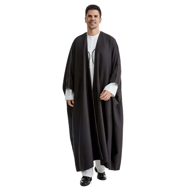 Muslim Men Open Abaya Cardigan Long Jubba Thobes Saudi Arabia Iran Dubai UAE Men's Coat Islamic Fashion Kaftan Qamis Homme