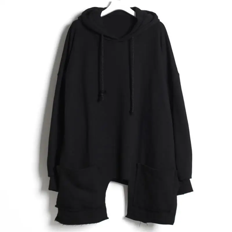 Men's Hoodie Spring New Personality Dark Irregular Asymmetric Design Casual Loose Large Size Hoodie