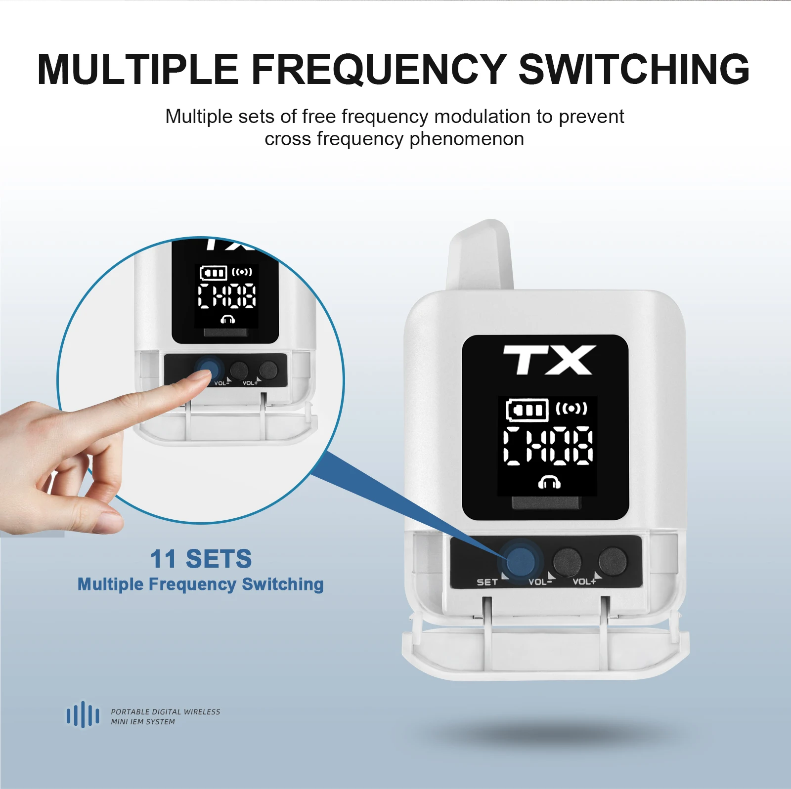 نظام مراقبة ديبرا ستيريو محمول UHF IEM لاسلكي داخل الأذن صوت صغير قابل لإعادة الشحن لمراقبة صوت الموسيقى والبث المباشر