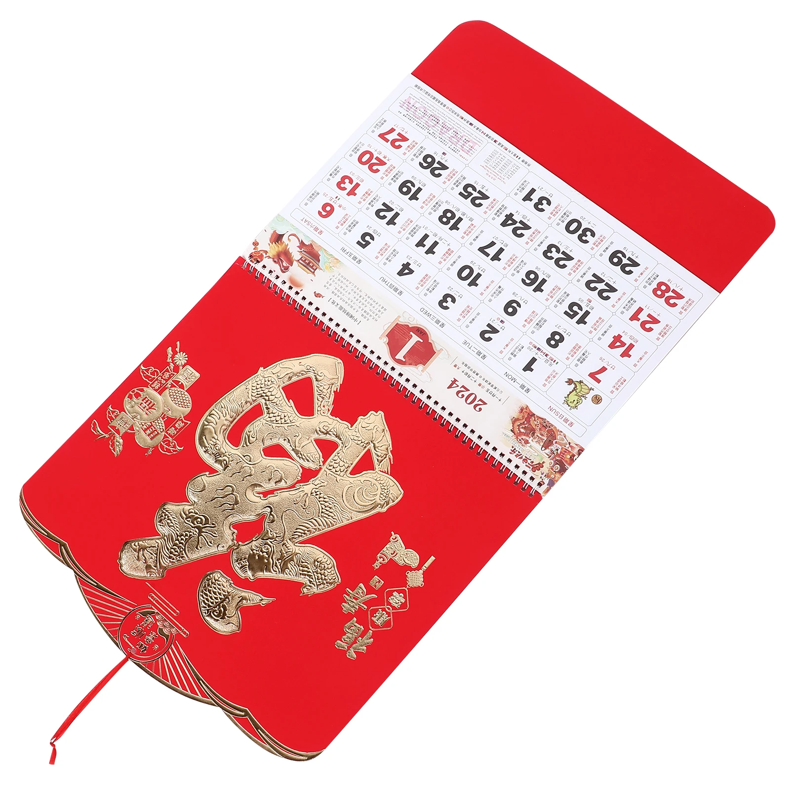

1pc 2024 Traditional Chinese Wall Large Paper Home Office Monthly Planner Lunar Dates Red New Year Hanging Classic Dragon Year