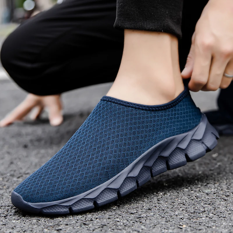 

YRZL Men's Black Sneakers Breathable Casual Shoes Outdoor Non-Slip Mesh Loafers Walking Lightweight Slip on Male Tennis Shoes