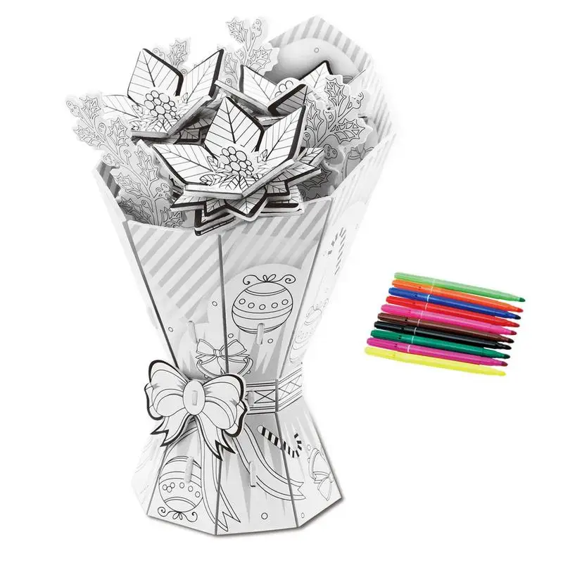 3D Flower Puzzle Bouquet 3D Puzzle DIY Paper Flower Puzzle Fun And Delicate 3D Bouquet Puzzle With 10 Pens For Mother's Day Or