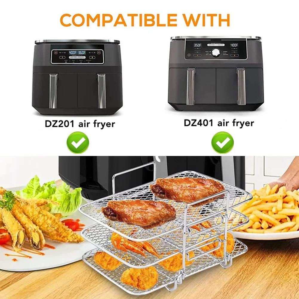 Air Fryer Rack Compatible for Ninja Foodi Dual Air Fryer Stand 304 Stainless Steel Dehydrator Rack 3-Layer Dehydrator