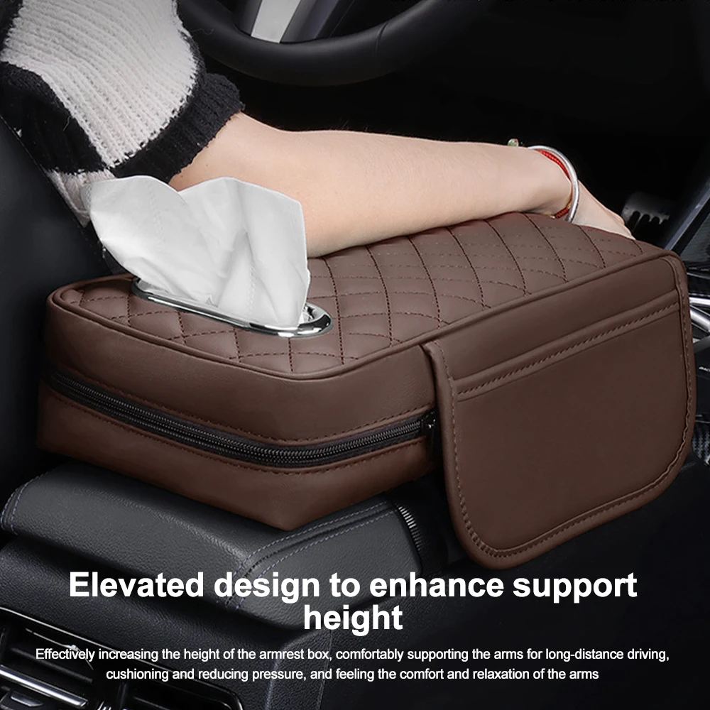 Car Armrest Pad Universal Center Console Elbow Rest Support with Tissue Storage Auto Arm Rest Mat Protection Cushion