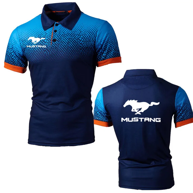 2024 Breathable Cotton Men's Polo Shirt trendy Short Sleeve Mustang car logo print Summer Casual Sports men's Golf Shirt