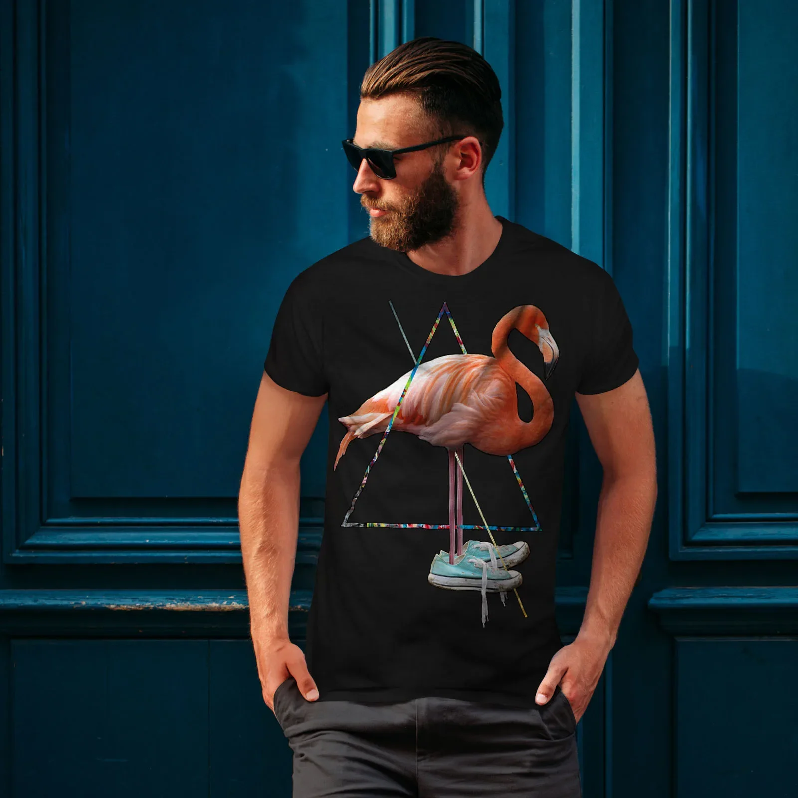 Funny Flamingo Bird Sneaker Graphic Printed Mens T-Shirt. Summer Cotton Short Sleeve O-Neck Unisex T Shirt New S-3XL