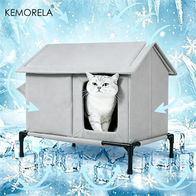 Summer Cool Cat Bed Hut Foldable Outdoor Pet Cooling House with Stand Insulated Cat House Foldable Hut For Cat Bunny Dog Outdoor