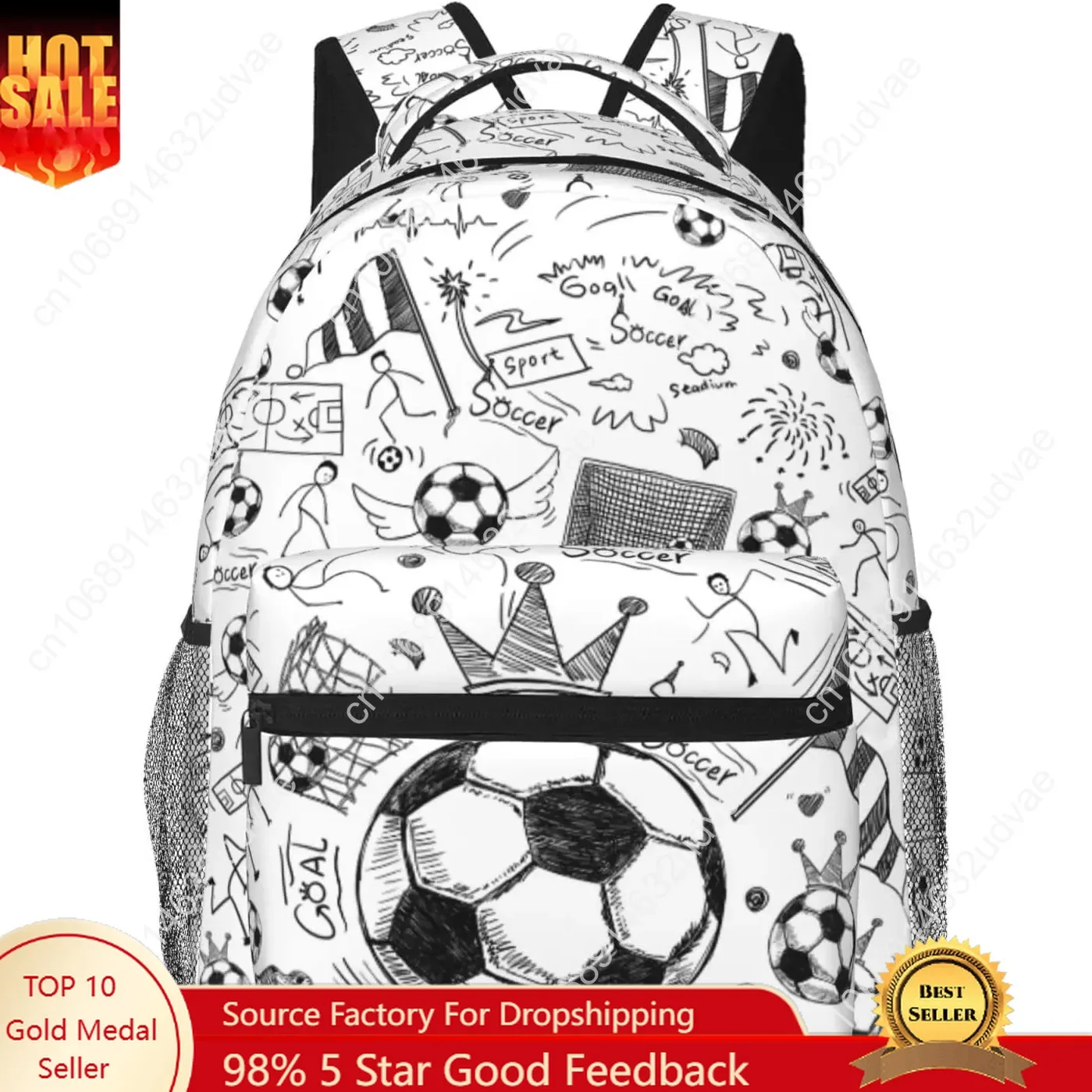 Soccer Backpack 16 Inch Football School Backpacks 3D Print Lightweight Ball Bookbag Casual Sport Daypack Travel Bag