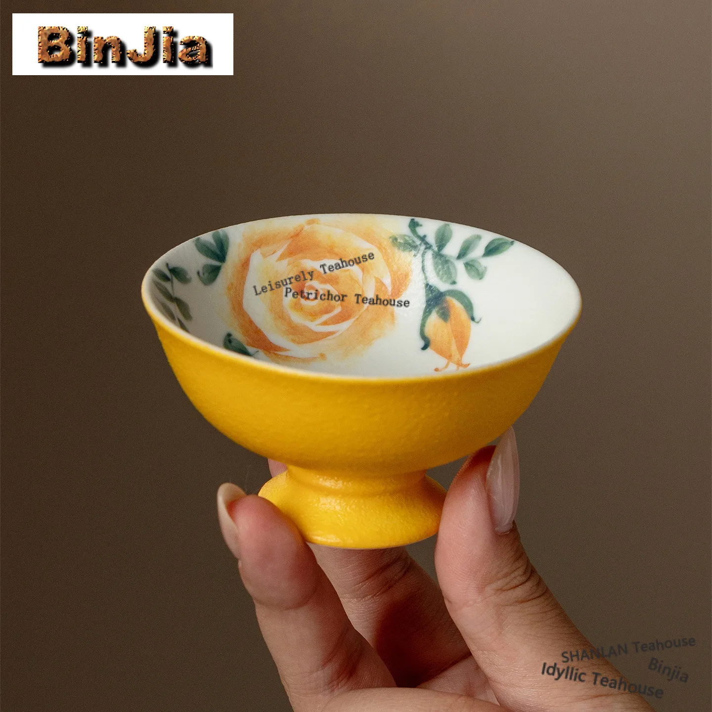 

50ml Orange Gold Stamen Rose High Foot Teacup Luxury Tea Bowl Single Cups Tea-tasting Fragrance Cup Jianzhan Master Cups Tea