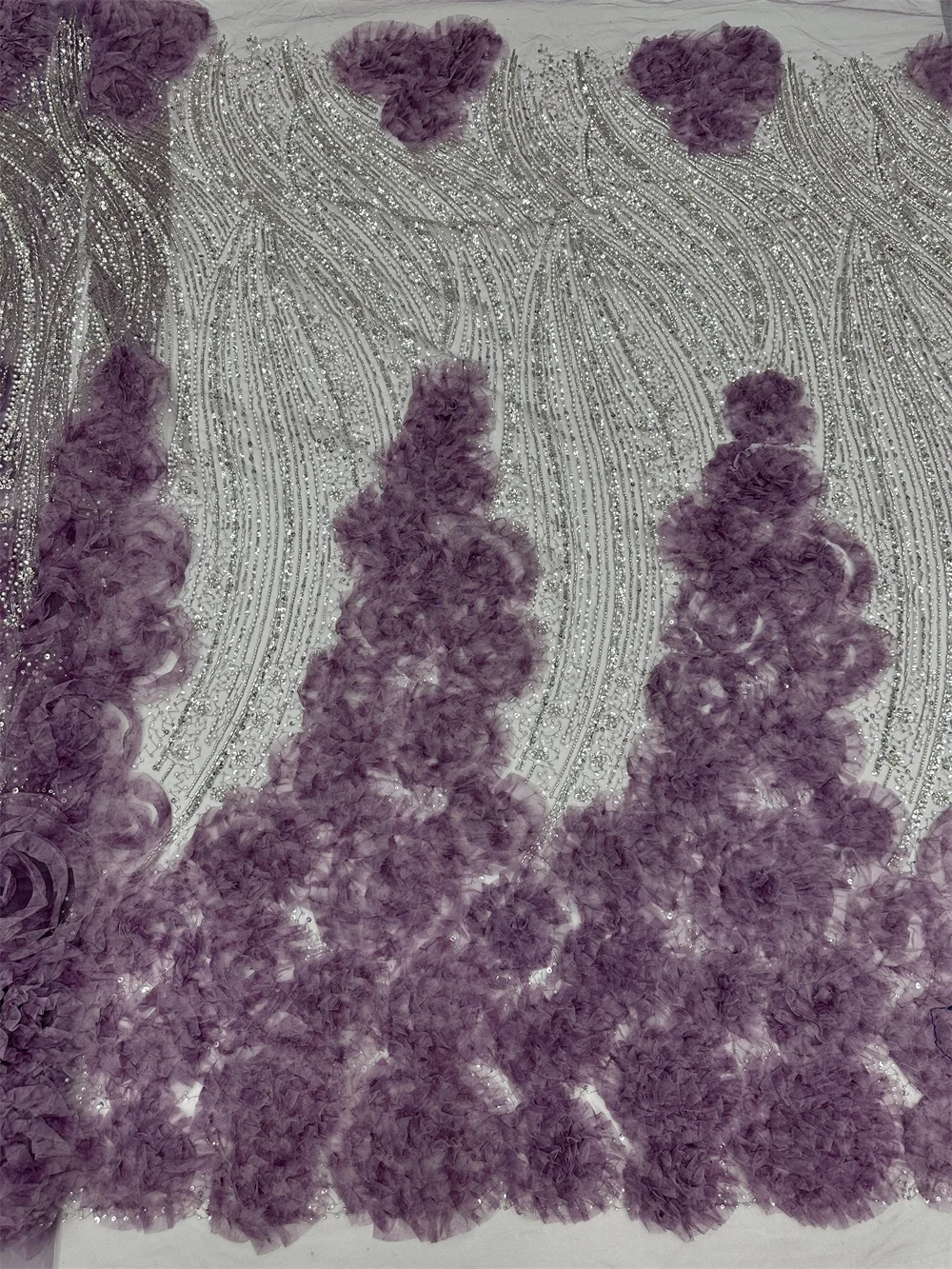 African Beaded Lace Fabric 2025 High Quality Lace Green Nigerian Lace Fabrics for Women French Sequins Embroidered 3D Fabrics