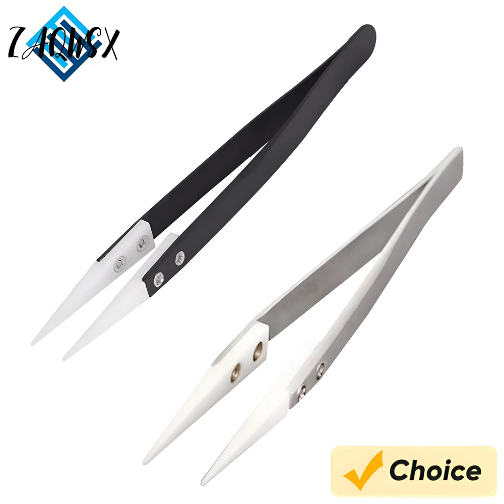 Stainless Steel Ceramic Tweezers Heat Resistant Non Conductive Ceramic Pointed Tip DIY Tools Hand Tool for Industry Tool