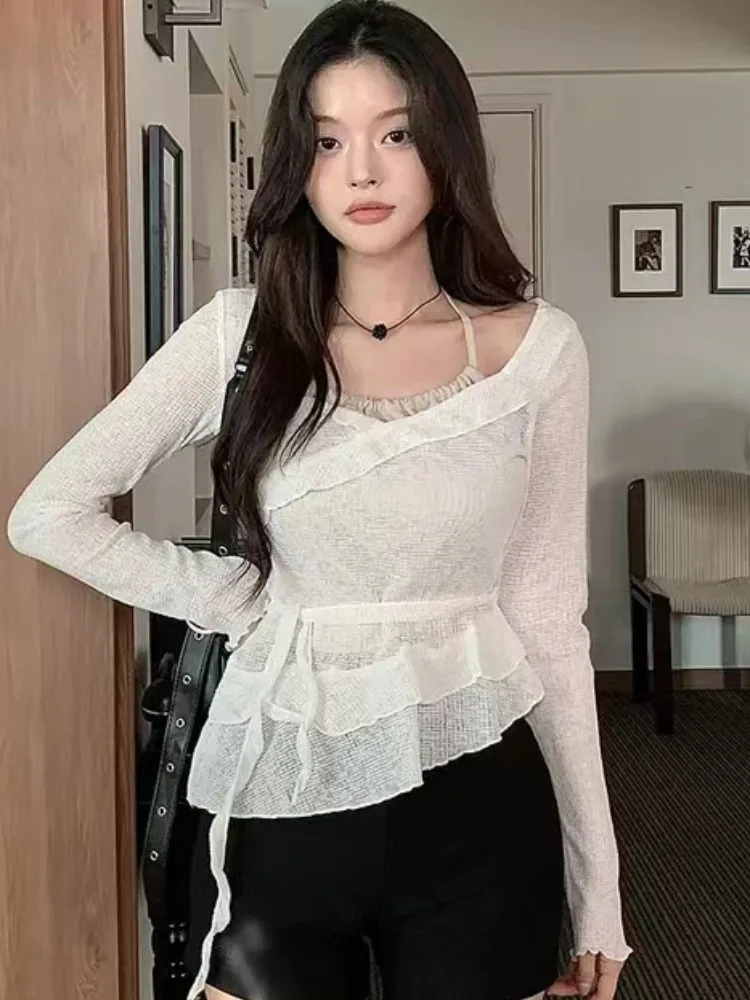 

Spring Chic Women's Slim Fit Knitted Top with Strap Splice Puffy Sve Classic Commute Sle Long Sve V-Ne Cotton Polye...