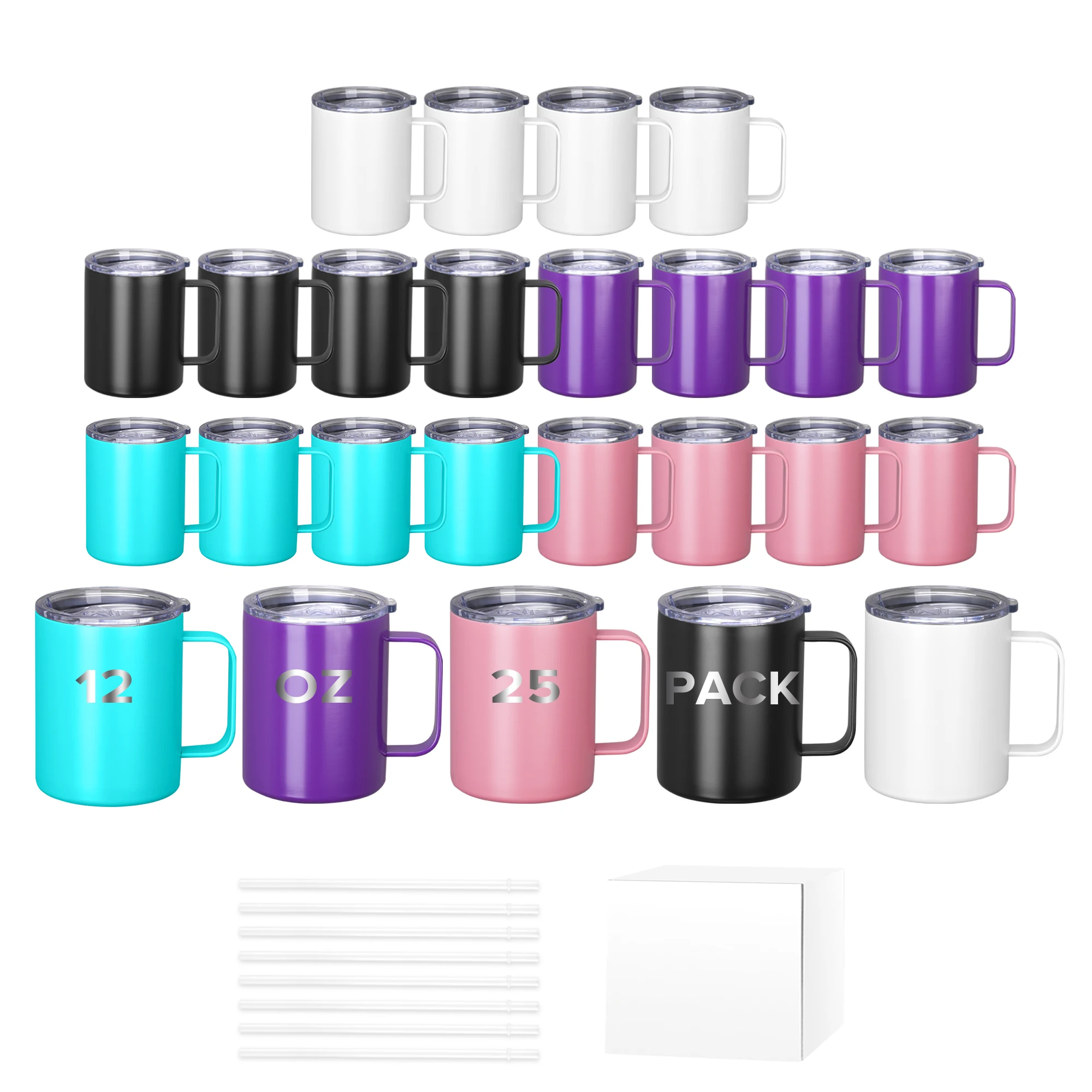 12OZ Powder Coated Tumbler Mug & Wine Tumbler,25 Pack,Insulated Vacuum Water Bottle,Perfect for Laser Engraved Customization