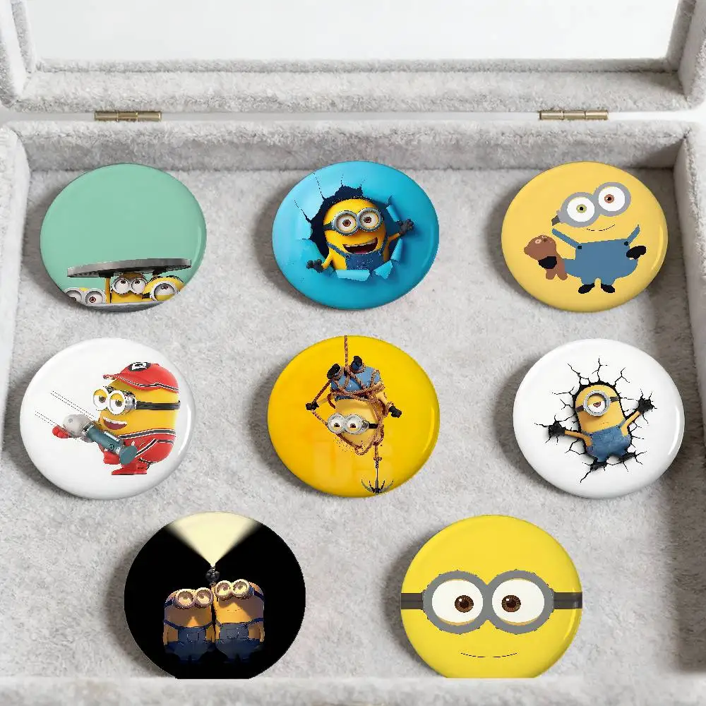Cute-M-inions-Badges Peripheral Lapel Pins Tinplate Round Brooch For Shoulder Bag Accessories Souvenir Gifts